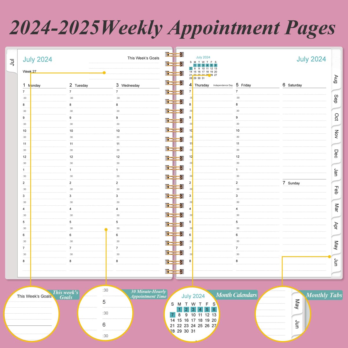 Amazon.com : 2024-2025 Appointment Book & Planner - Daily Hourly Planner from July 2024 - June 2025, Weekly Appointment Book with 30-Minute Interval, 12 Monthly Tabs, Inner Pocket, Medium 5.8 amazon-com-2024-2025-appointment-book-planner-daily-hourly-planner-from-july-2024-june-2025-weekly-appointment-book-with-30-minute-interval-12-monthly-tabs-inner-pocket-medium-5-8-x-8-5-black-flower-office-products