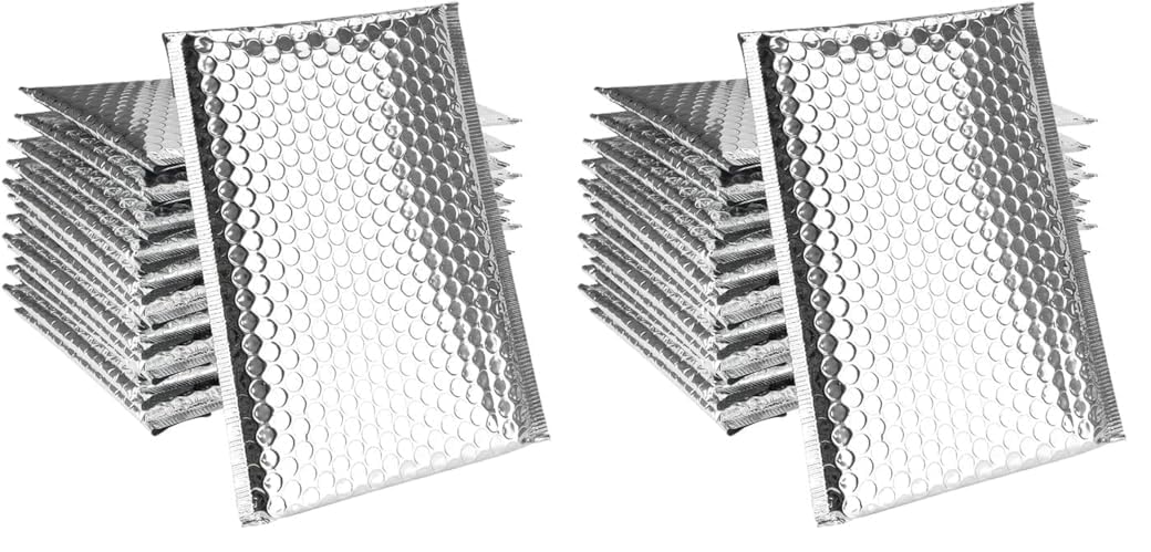 Metallic Bubble Mailers (20 CM WIDE x 25 CM LENGTH x 5 CM FLAP), Silver Poly Padded Mailers Cushioned Envelopes, Foil Self Seal Shipping Bags for Mailing, Shipping, Packing - Pack of 12