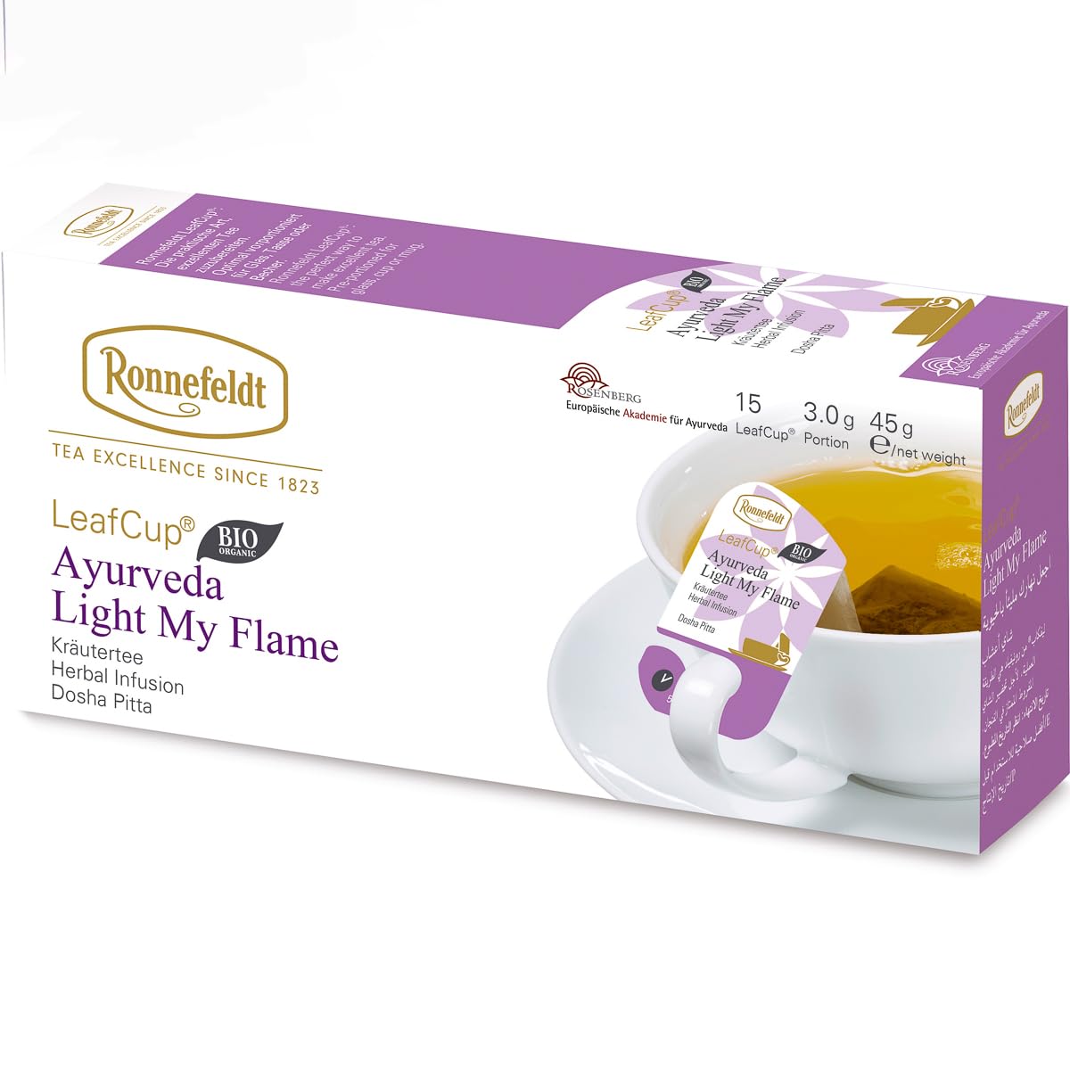 RonnefeldtLeafCup Ayurveda Light My Flame Chai – Caffeine-Free Loose Leaf Herbal Tea with Ginger, Lemon Peel & Peppermint – 15 Individually Wrapped Tea Bags