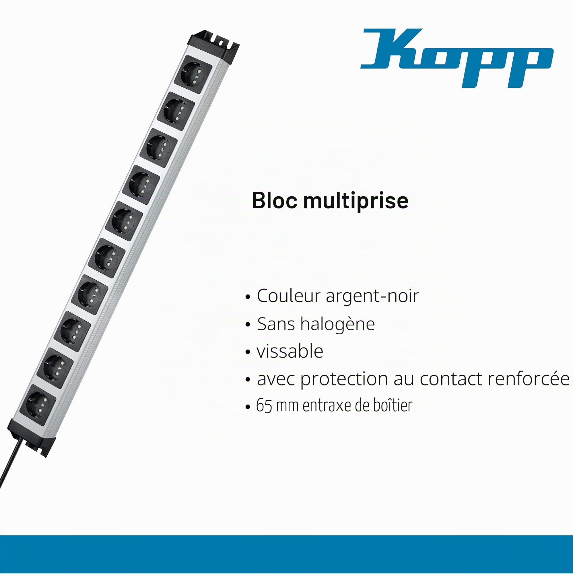 Kopp Powerversal 227120011 Bloc multiprise à 10 Prises Argenté/Noir