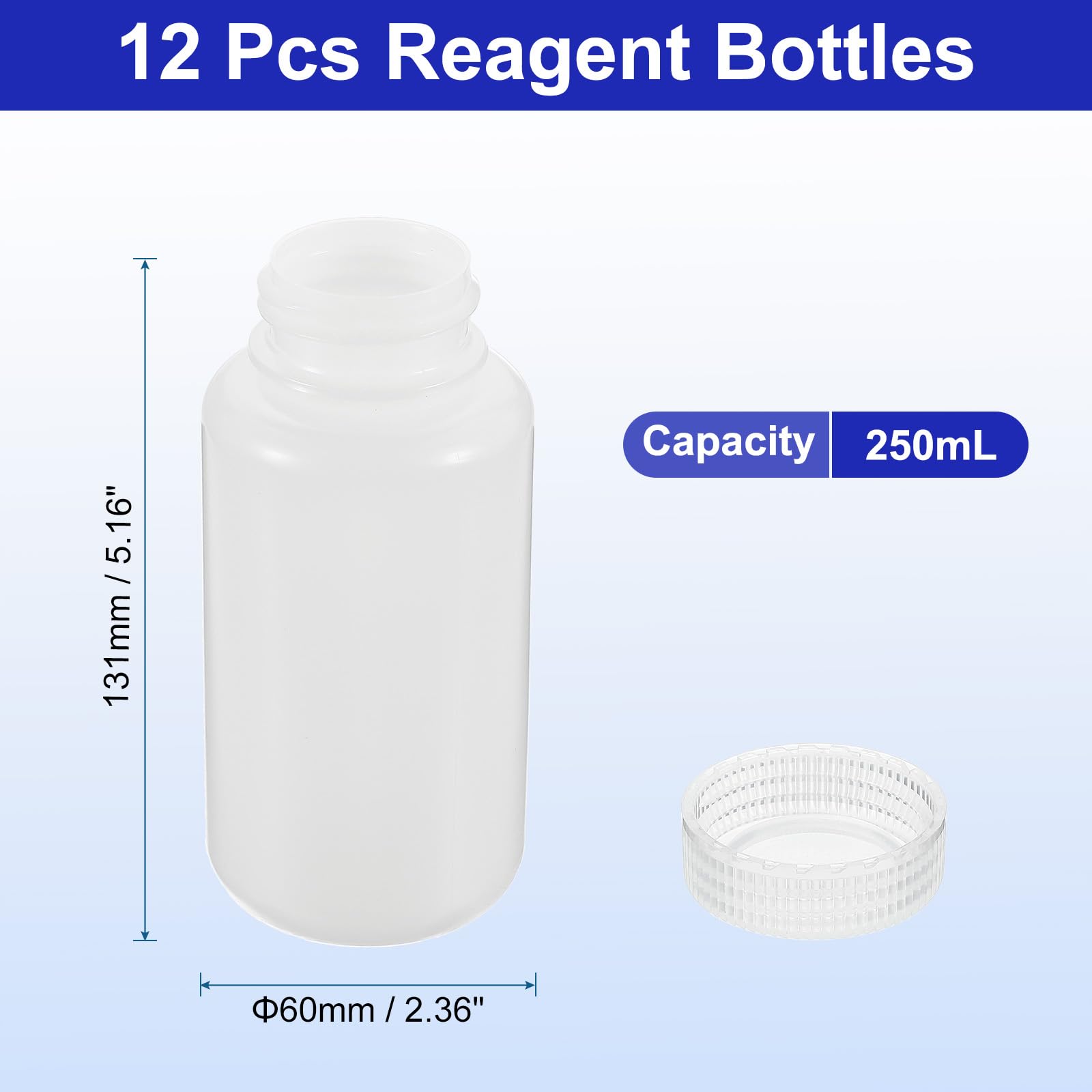 PATIKIL 12 Stück 250ml Reagenzgläser, PP Weithals-Rundflaschen mit Schraubverschluss für die Lagerung von Laborwasser, Reagenzien, flüssigen Proben und festen Proben, weiß