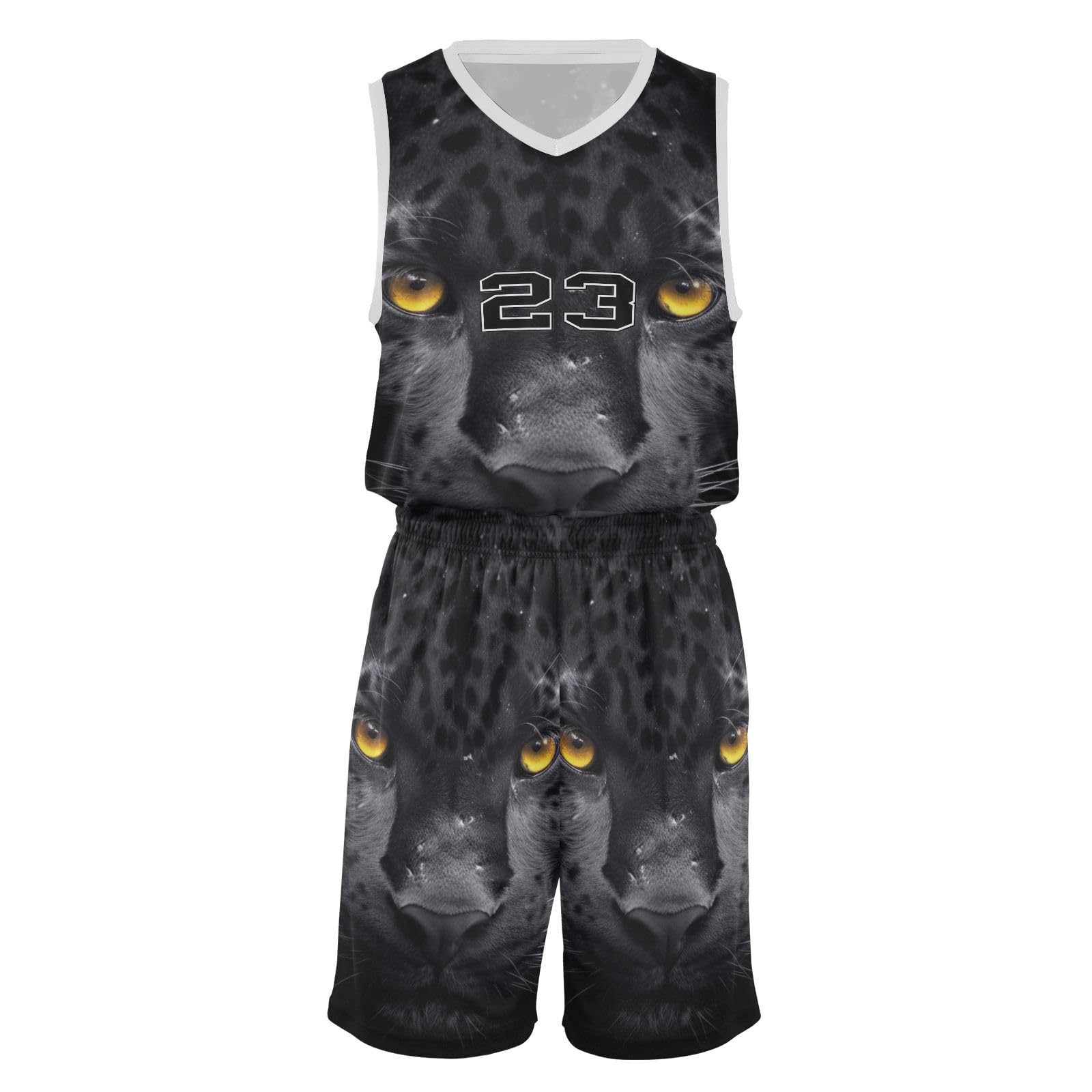 FLildon Cool Panther Black Leopard Boys Basketball Jersey Set Tank Top Shorts Tracksuit Sport Training Suit for Kids, M