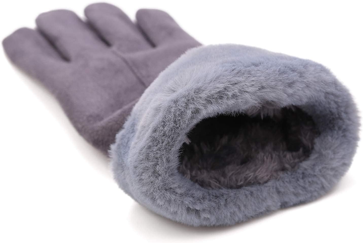F Flammi Women's Winter Suede Gloves with Fur Cuffs - Soft, Warm, Touchscreen, Fleece Lined - Image 5