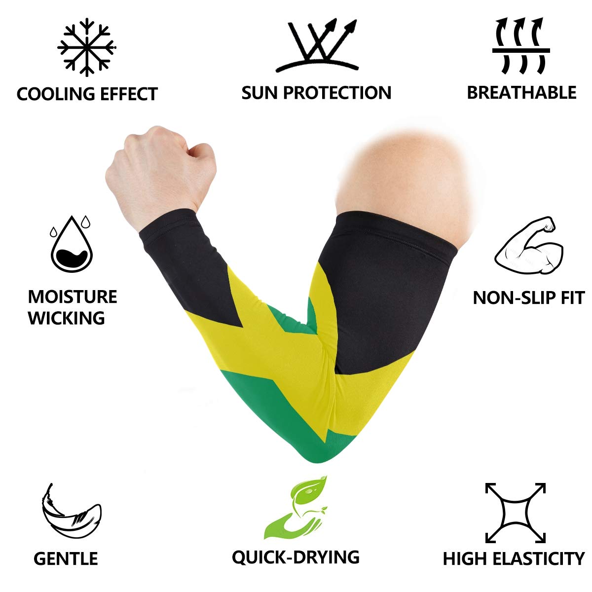 ZZKKO Jamaica Flag Cooling Arm Sleeves Cover Uv Sun Protection for Men Women Running Golf Cycling Arm Warmer Sleeves 1 Pair