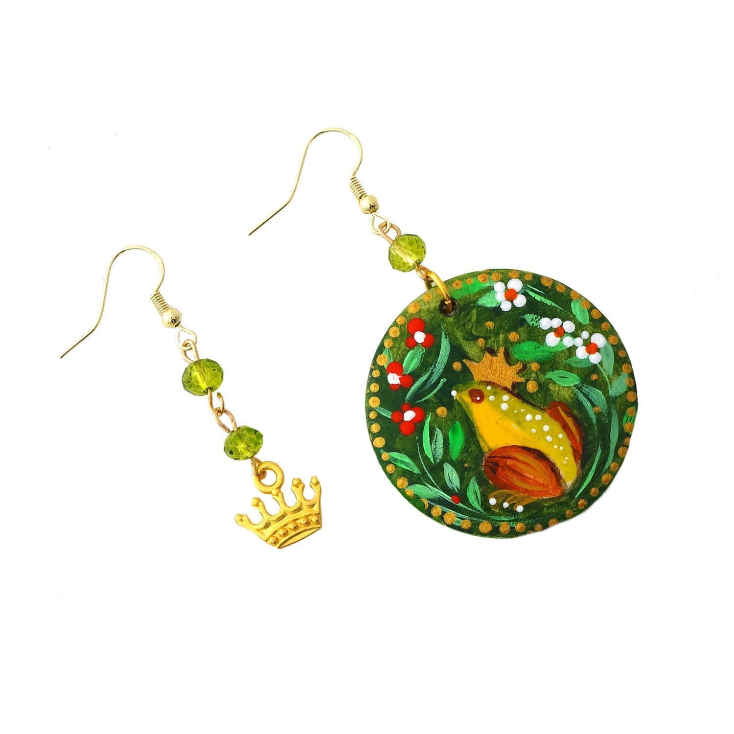 Boucles d'oreilles peintes à la main - PRINCE GRENOUILLE - Boucles d'oreilles pour femmes, Bijoux en bois peint, Crochet en argent, Made in Italy, Bijoux, Artisanat