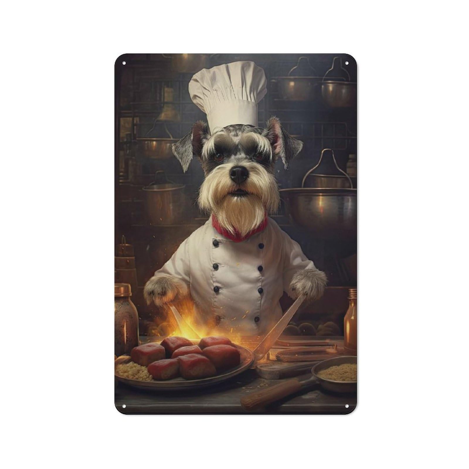 Junmoney Schnauzer Chef Retro-Style Metal Sign 30X20cm For Garage Or Workshop, A Moving-Home Gift For Collectors Of Tin Signs
