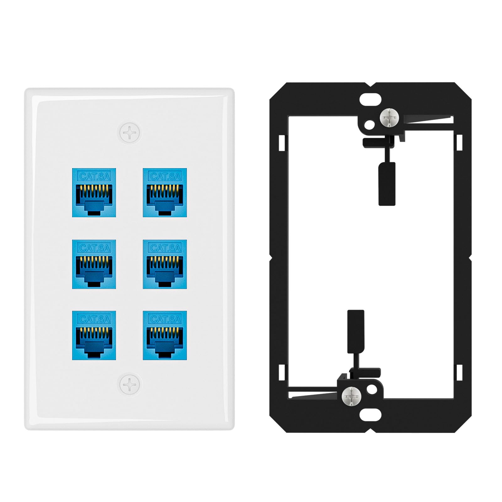 Iwillink 10Gbps Cat6A Keystone Wall Plate, 6 Port Ethernet Wall Plate with RJ45 Keystone Coupler, Single Gang Network Wall Plate with Low Voltage Mounting Bracket
