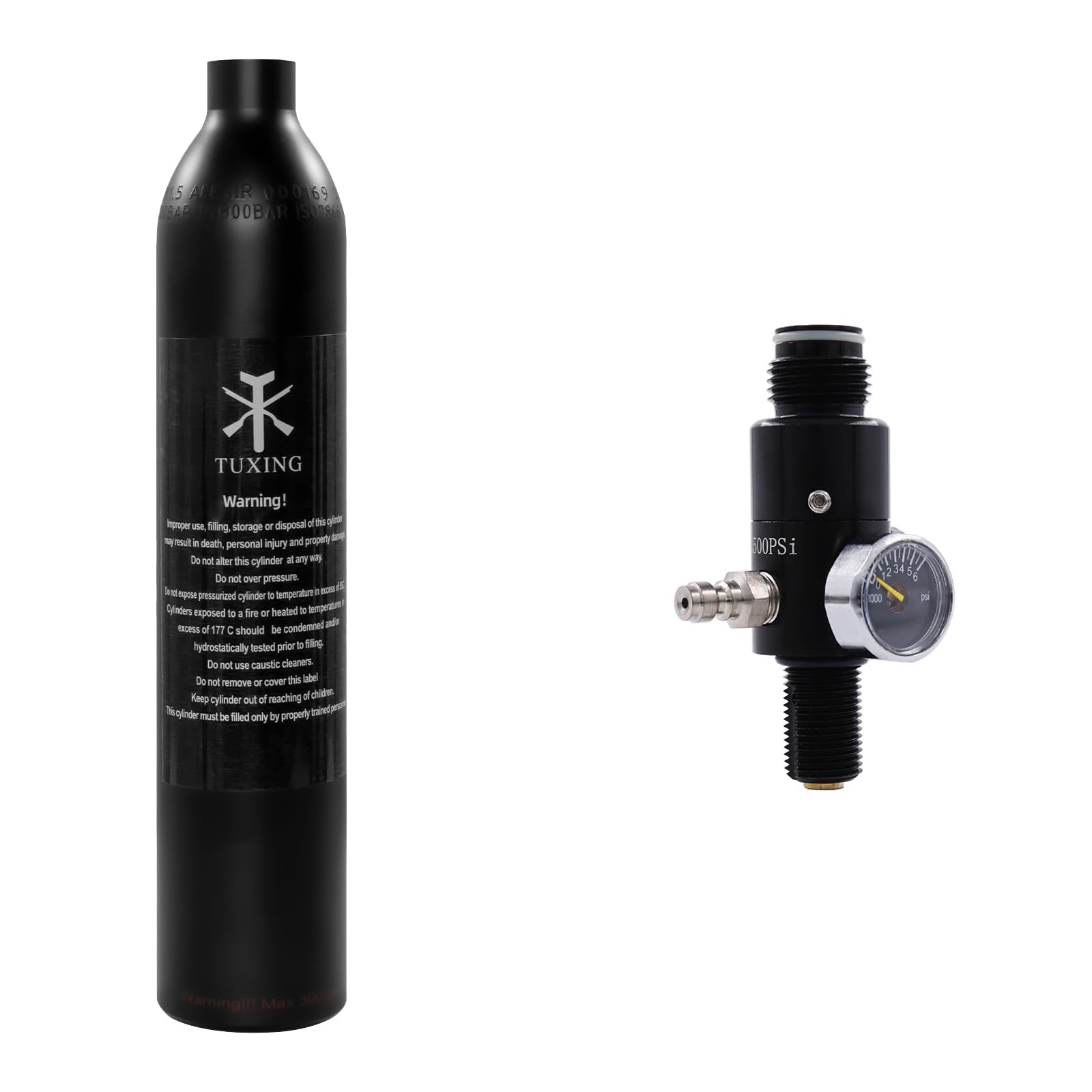 TUXING 4500Psi PCP Paintball Tank 0.5L CE Approved Aluminum Cylinder with Paintball Regulator Valve Regulator Gauge Output Pressure:2200psi-M18*1.5