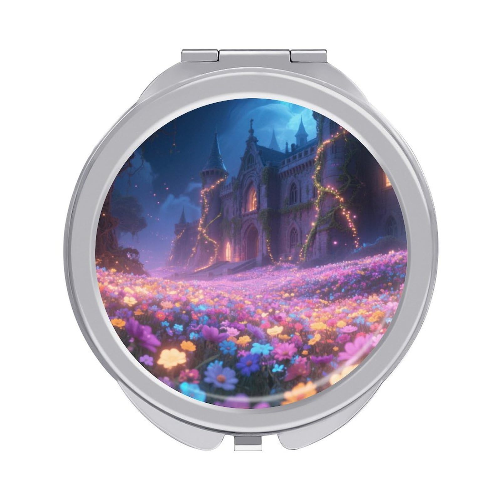 Fekiloot Style Mysterious Castle Travel Makeup Mirror Handheld Compact Mirror Portable Pocket Mirror Double-Sided 1X/2X Magnifying For Handbag And Purses