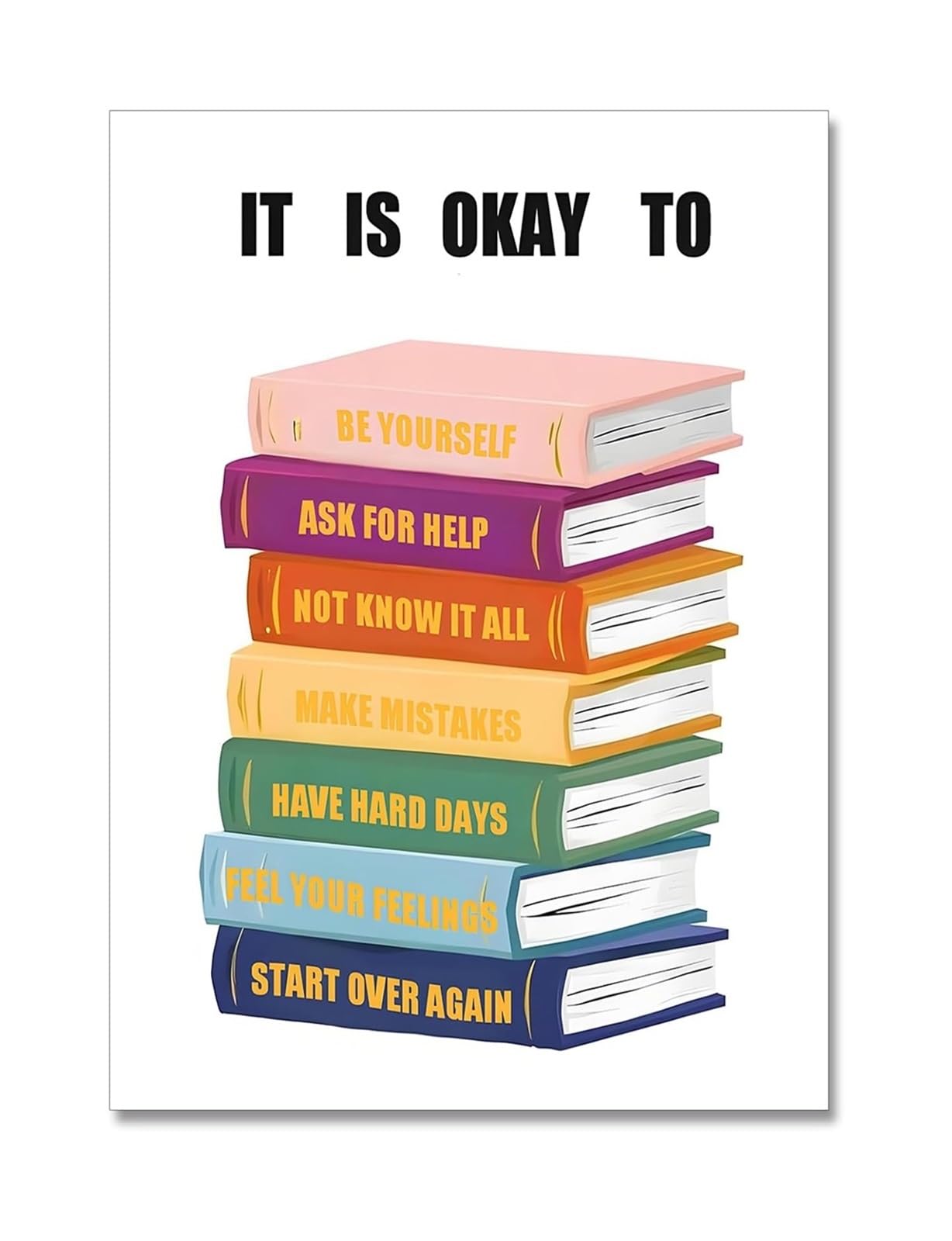 LLBOGRGGN Motivational Classroom Art Its Okay to Not be Okay Canvas Wall-Art Posters Quotes Educational Wall-Art Be Yourself Decor