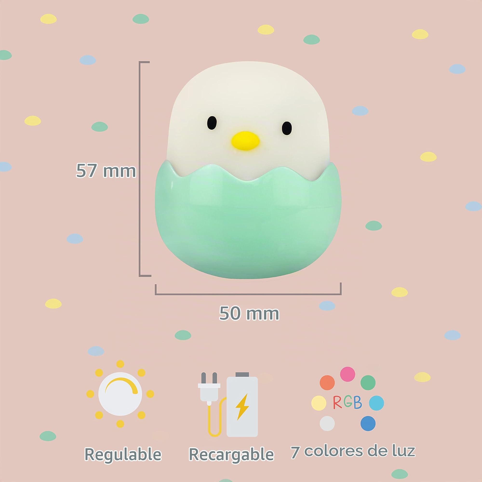 MegaLight Luz nocturna LED niños | Luz nocturna bebé sin piezas pequeñas tragables | Luz lactancia táctil regulable | Lámpara de noche carga USB | Baby Eggy (Paquete de 2)