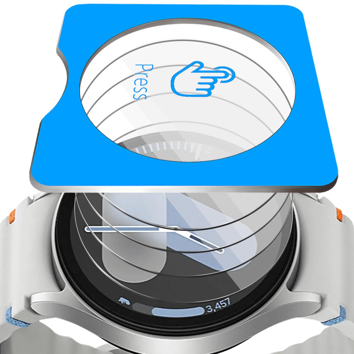 4 Piezas Protector de Pantalla para Samsung Galaxy Watch 7 44mm Cristal Templado, Con marco de posicionamiento, Cobertura Completa Vidrio Templado, Sin Burbujas Screen Protector