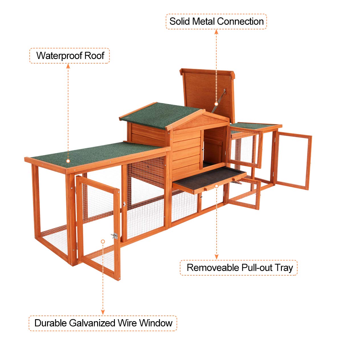 Esright 81'' Large Rabbit Hutch, Large Chicken Coop, Wooden Bunny House, Outdoor Hen Cage with