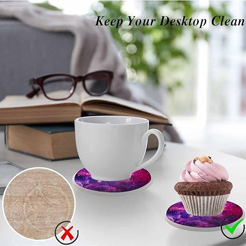 Miniatura 5 de oFloral Juego de 2 posavasos de Universe Purple para bebidas, absorbentes de planeta con estrellas brillantes, nubes, galaxia, regalos de