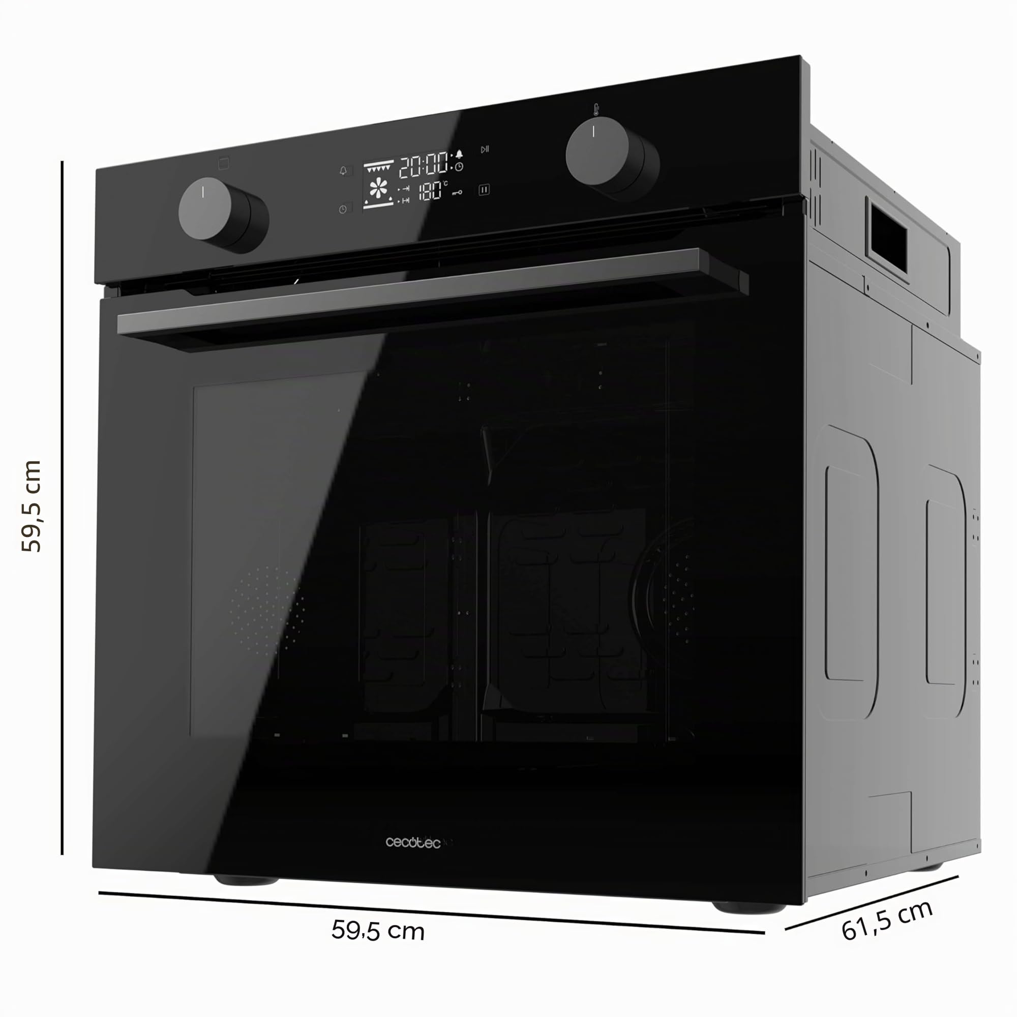 Cecotec Forno da Incasso Multifunzione Pirolitico Bolero Hexa P526000 Glass Black A. 2800W, 73L, 9 funzioni: Defrost, Convenzionale, Grill, Pirolisi. Display Touch, Cooling Fan, Porta Vetro, Classe A
