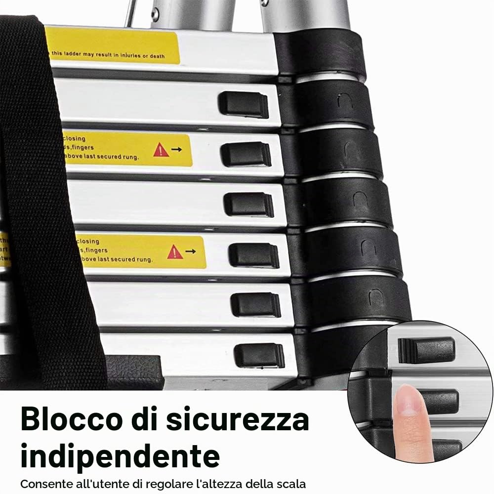 Scale Telescopiche Scaletta Pieghevole In Acciaio Inossidabile Scaletta allungabile portatile Scala Retrattile Estensibile Antiscivolo Multiuso, Capacità di carico 150kg (2,5M + 2,5M)
