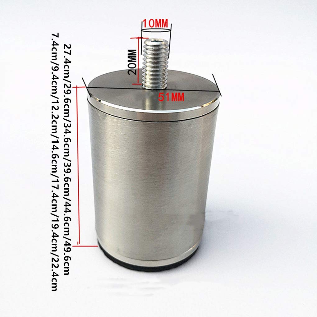 4 nogi meblowe, nogi meblowe ze stali nierdzewnej, nogi stołu ze szczotkowanego metalu, nóżki podporowe, do sofy, okrągłe, do kabiny M10, śruba, akcesoria do mebli, zapasowe nóżki do kabiny (44,6 cm)