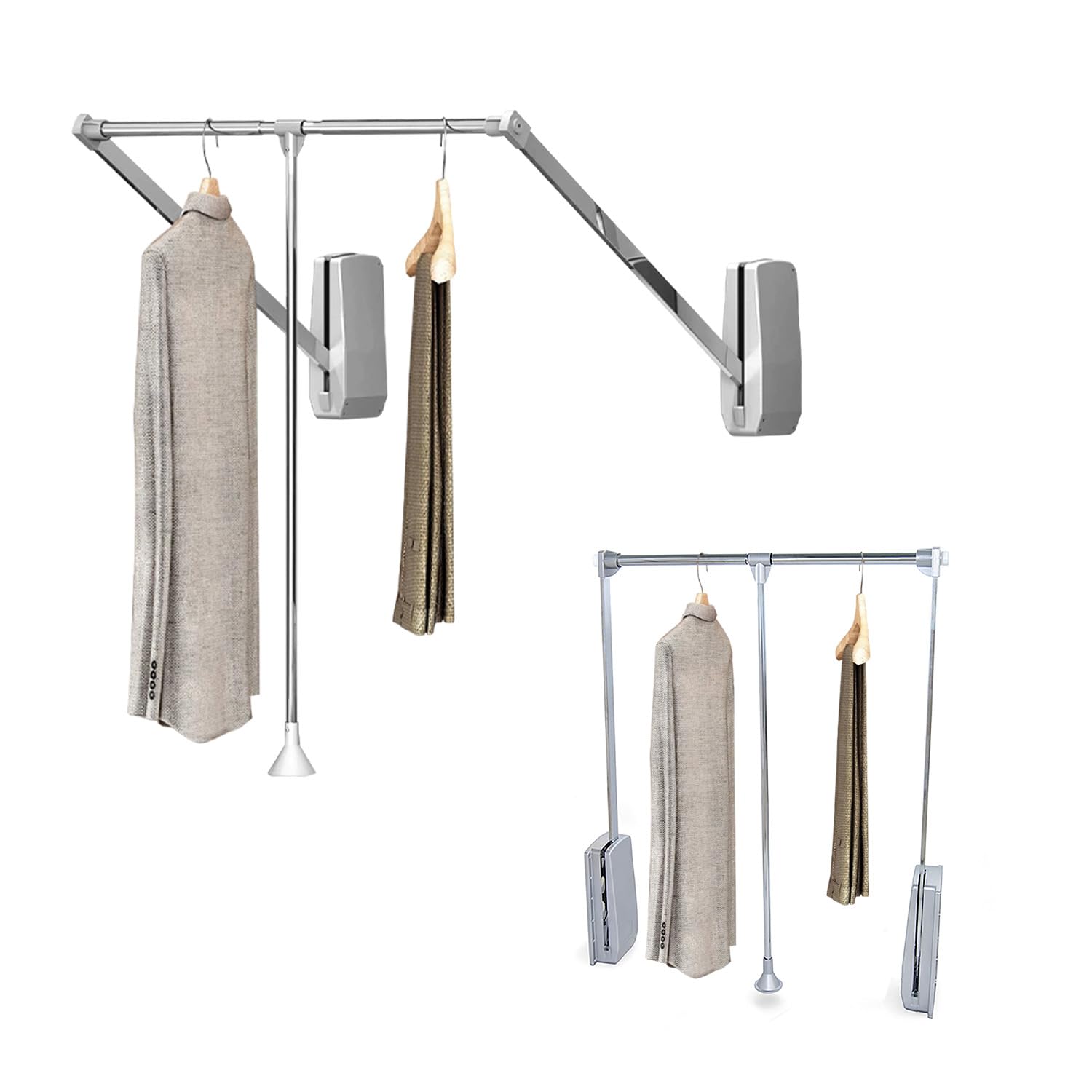 Avilia Appendiabiti Saliscendi per Armadio in Acciaio Cromato, 83-115cm - Asta Appendiabiti Regolabile e Estensibile, Carico Max 12kg, Montaggio Facile e Veloce