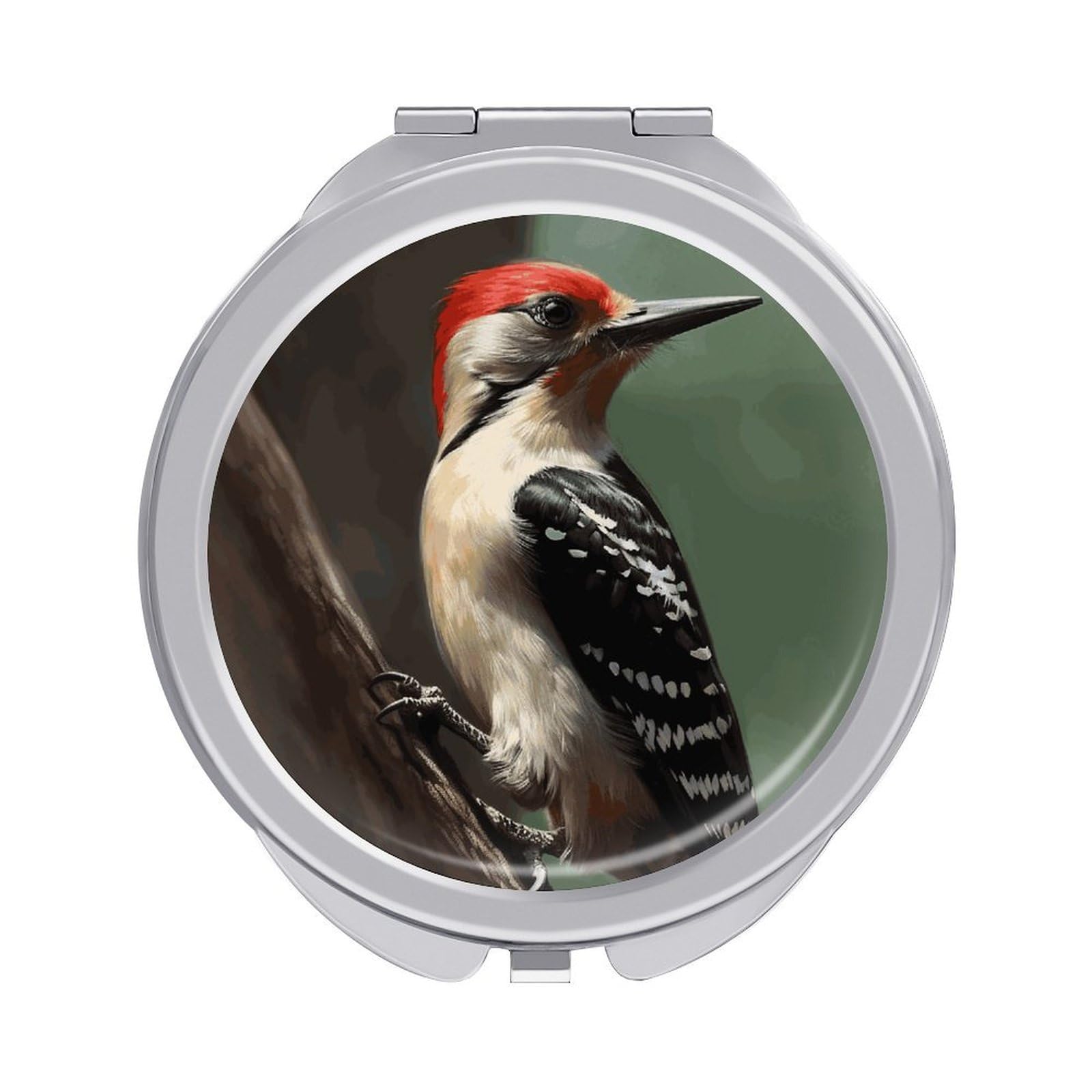 VstaDank Woodpecker Compact Mirror for Purses Round Fashion Travel Makeup Mirror 2X /1x Magnifying Double Sides Mini Mirrors Portable Pocket Mirrors for Handbag Purse Women Gift