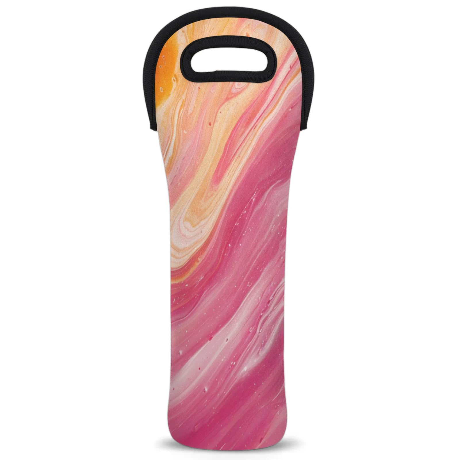 Neoprene Wine Tote Carrier Bag for Wine,Water, Champagne, Beer, Baby Bottles 15.6 x 5.1 Inches, Protective Wine Bag,Abstract Marble Pink