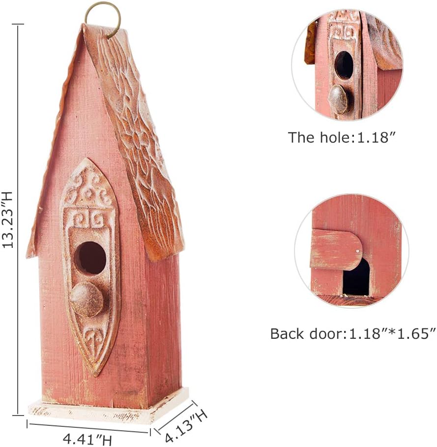 Glitzhome Hand Painted Distressed Hanging Wood Bird House for Outdoors 13.23" H : Patio, Lawn & Garden