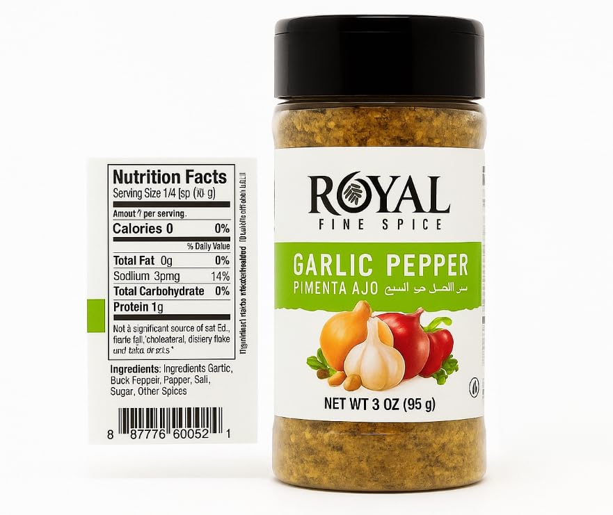 Royal Fine Spice, Garlic Pepper Blend – 3oz | Burger Seasoning, Fish, Pork Chop, Mashed Potatoes | All-Purpose Steak Seasoning, Chicken, Pasta & Veggies | Made in USA - Low Sodium, pack of 3, - Image 2