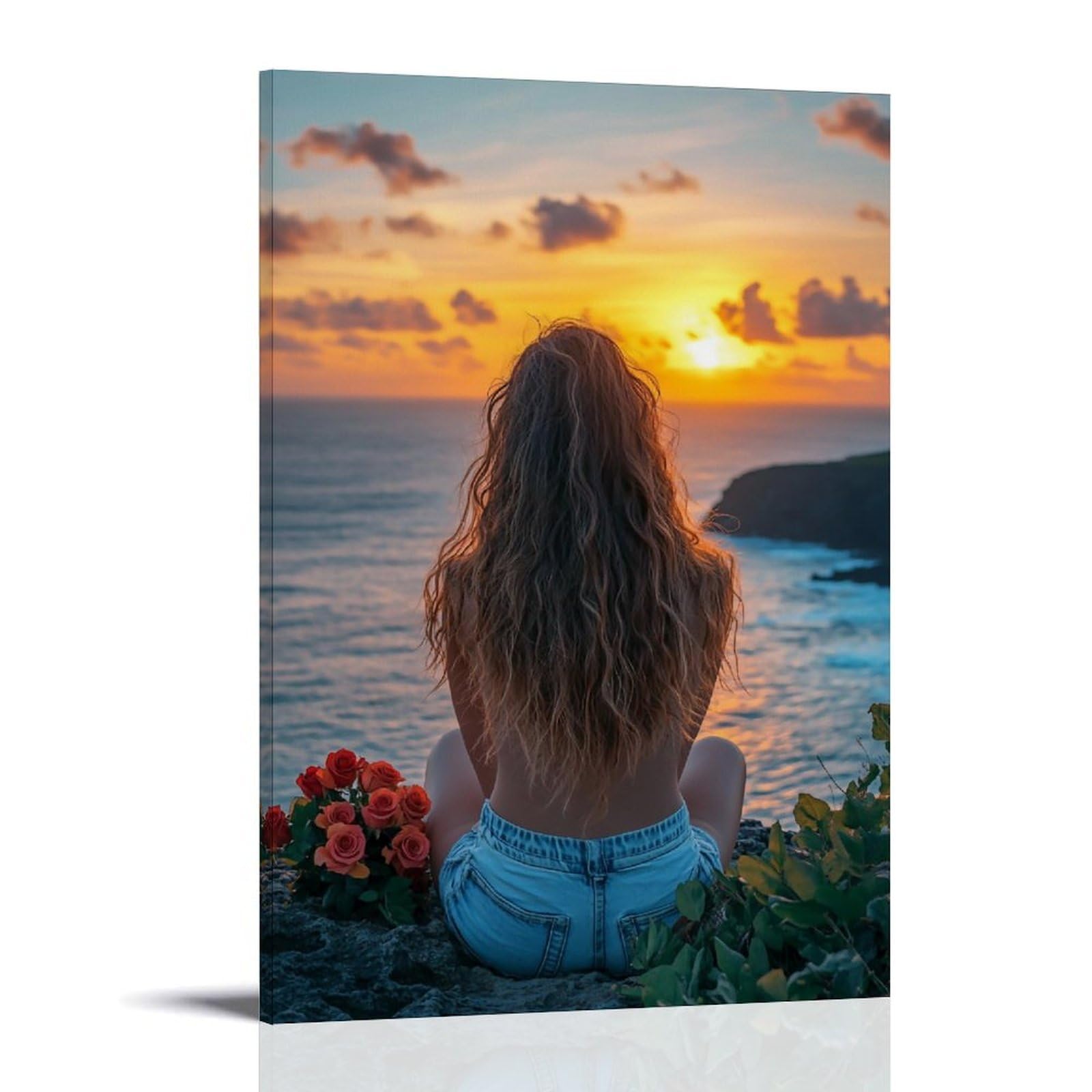 HUERYRYHY Roses At Dusk Cliff 01 Poster Wall Art Canvas Vintage Aesthetic Painting Decor for Rooms 20x30inch Frame-style