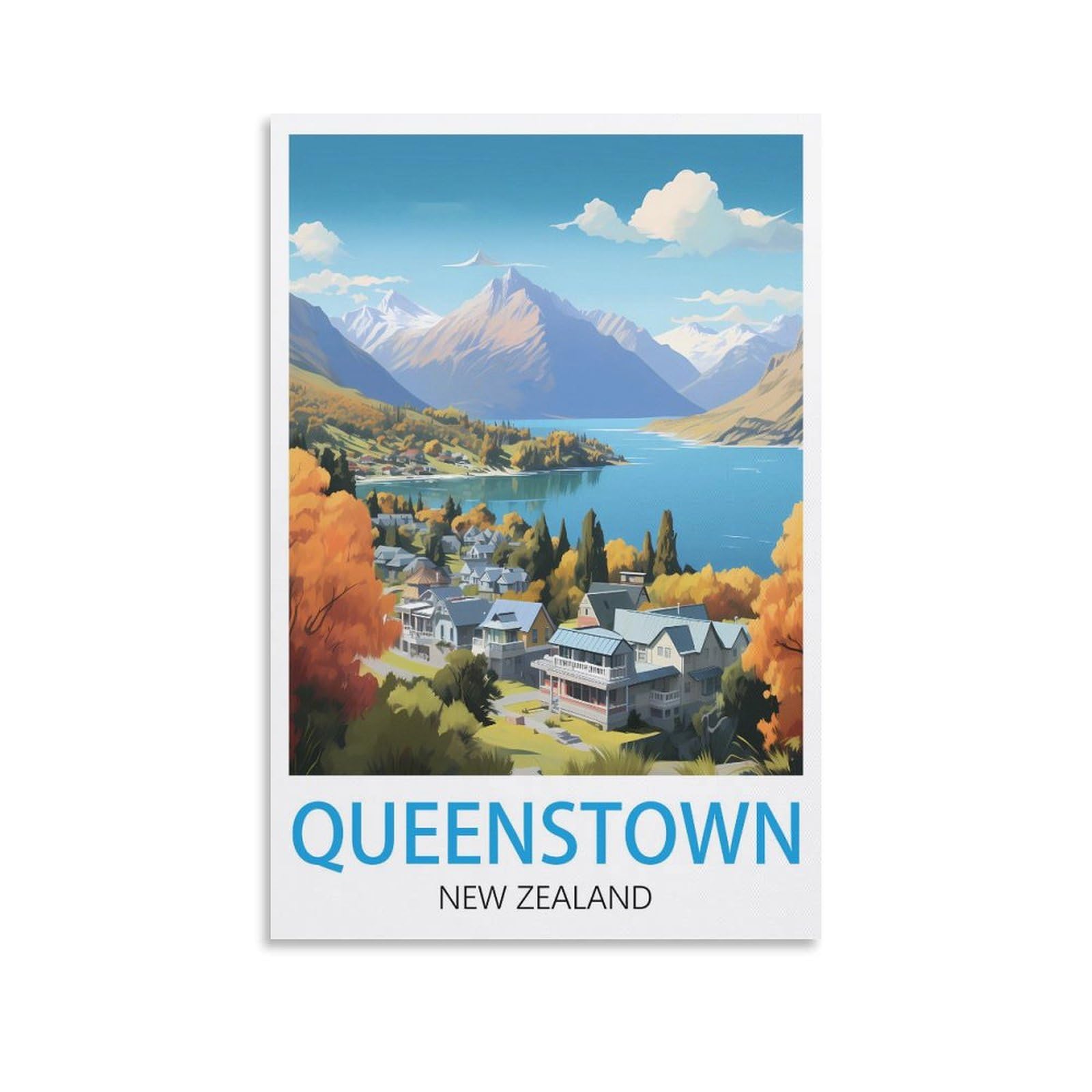 Hxhnferr Unframe-Style Queenstown New Zealand Vintage Travel Poster 08X12inch(20X30cm) Canvas Wall Posters And Art Pictures Prints Paintings Bedroom Decor