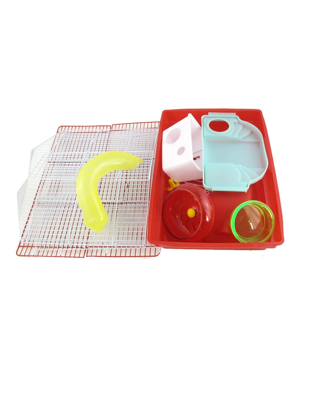 Ruilogod Rueda de plástico Mini casa Hámster Gerbil Ratones Jaula Rojo blancopuro
