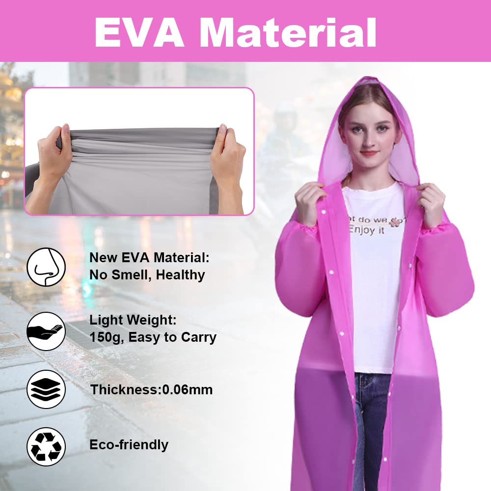 Vicloon Poncho Impermeabile, 2 Pcs Impermeabile per Adulti da Portatile Eva Trasparenti Riutilizzabili, Cappotto di Pioggia Poncho per Uomo e Donna per Pesca, Parchi Acquatici e Altro Ancora