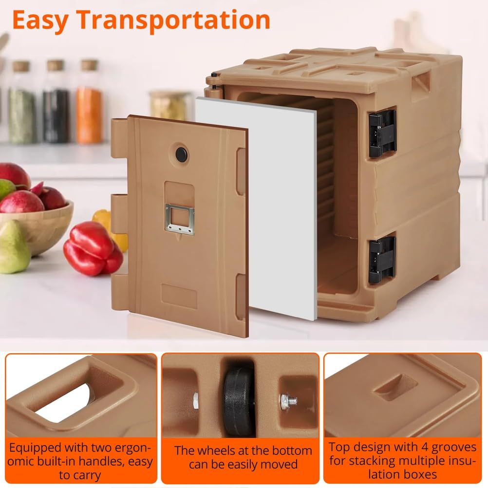 Contenitore termico termico per alimenti, 82 litri, con doppie fibbie e manici, mantiene temperature calde e fredde, ideale per catering, ristoranti, mense