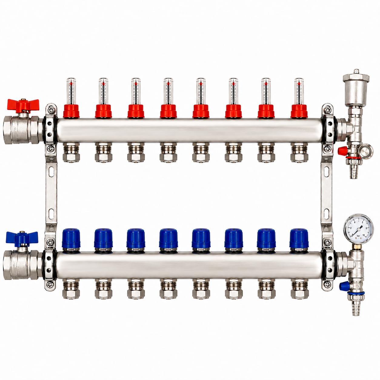 Underfloor Heating Manifold 8 Port Stainless Steel (15mm eurocones)