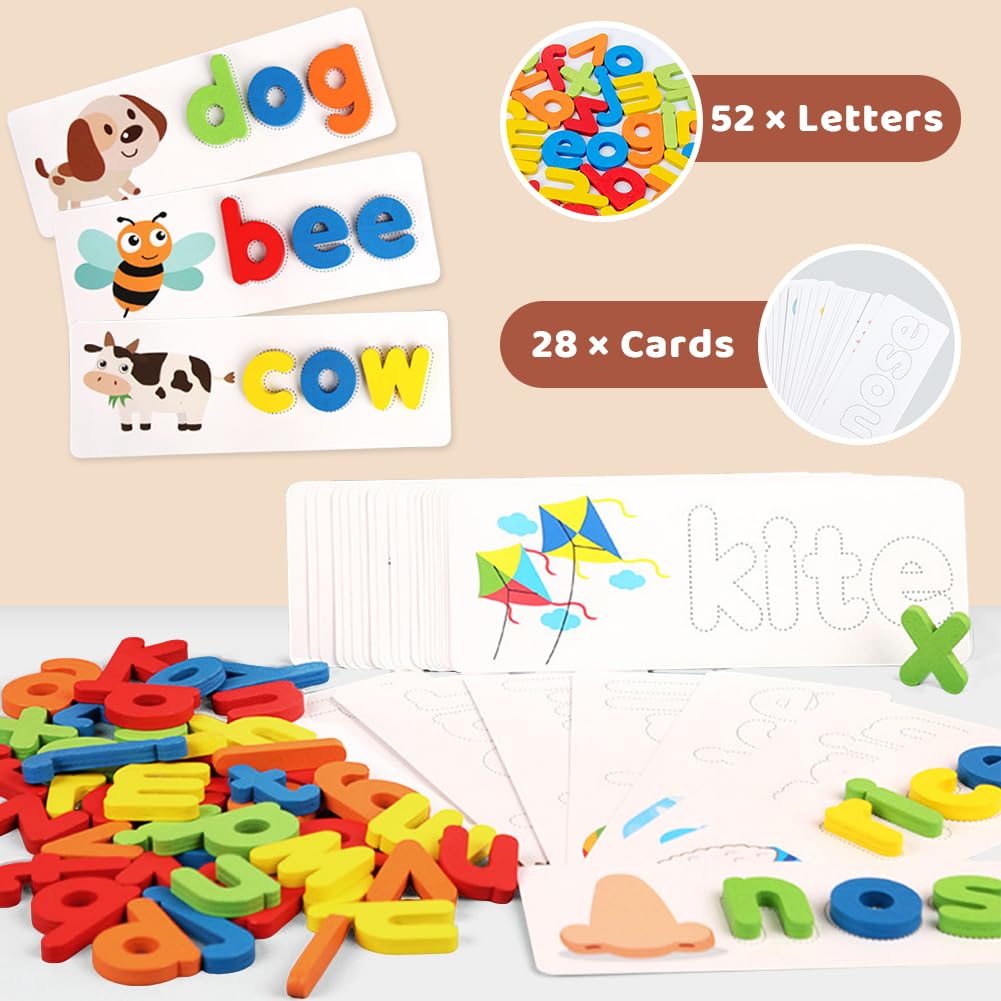 Spelling Games for Kids Alphabet Flash Cards Toys, Matching Shape Letter Games, Puzzle Game Wooden Alphabet - Image 4