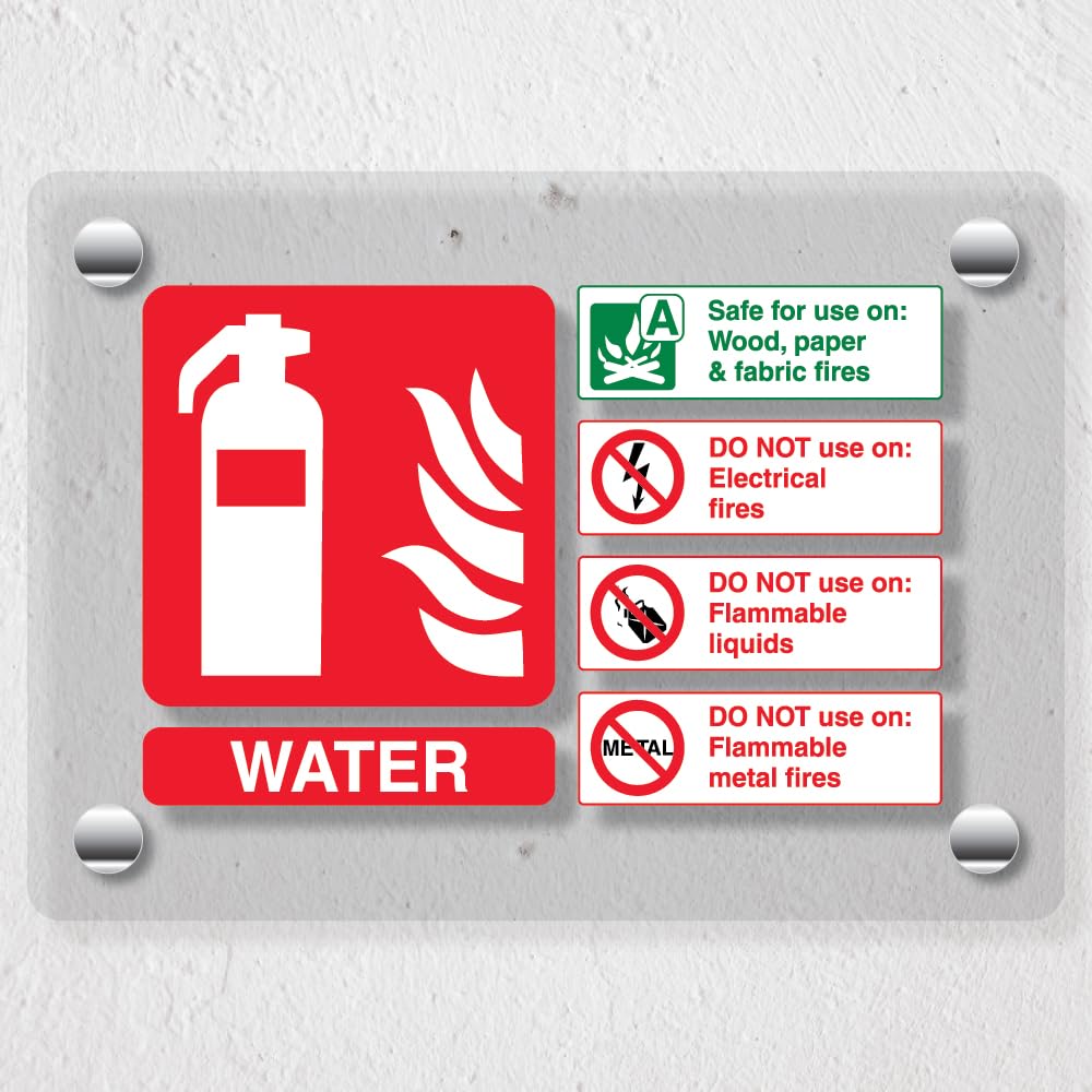 V Safety Water Fire Extinguisher - 150 x 100 mm - Acrylic Perspex Cast Clear Safety Sign