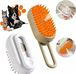 Escova Pet Vaporizada 3 em 1 Para Remoção De Pelos Gatos Cães Massageadora Autolimpante Recarregável Elétrica Pente Com Vapor com alça dobrável, Premium (Branco)