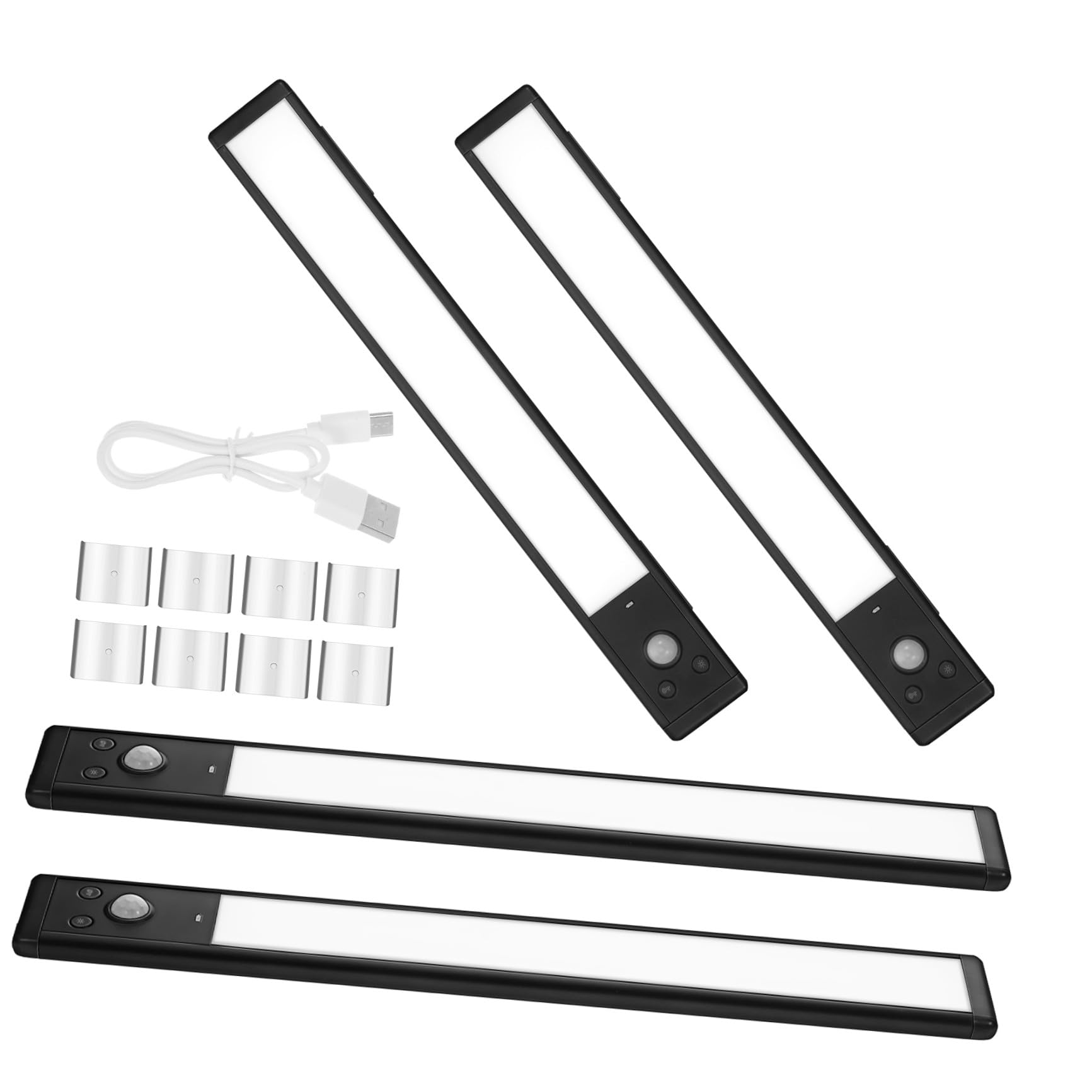 ULTECHNOVO Confezione da 4 Luci Led con Sensore di Movimento per Sottopensili da Cucina, Strisce Luminose a Induzione Led Nere per Corridoi, Scale E Porte.