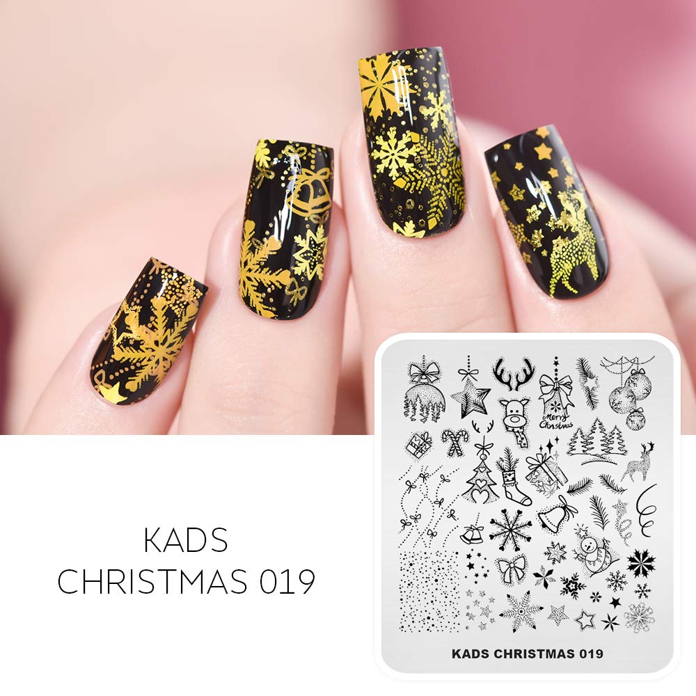 Piastra per stamping unghie, motivo: Natale, Halloween, template per manicure, strumento di stamping per nail art (Natale 019)