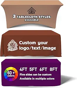 Customized Tablecloth with Logo 4/5/6/8/10FT for Business Tradeshow Events Company School Shop Welfare Organization Other Important Events Shipping Next Day (Flat tablecloth, 8FT back closed)