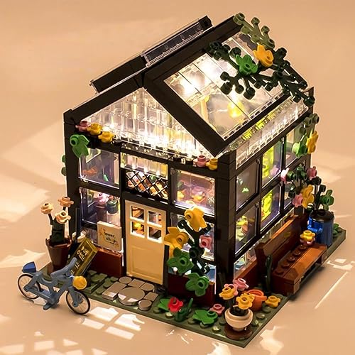 Ulanlan Kit de construcción de casa de flores con luz LED, serie Dream Cottage, juguete STEM de bricolaje, bloques de construcción de casa de