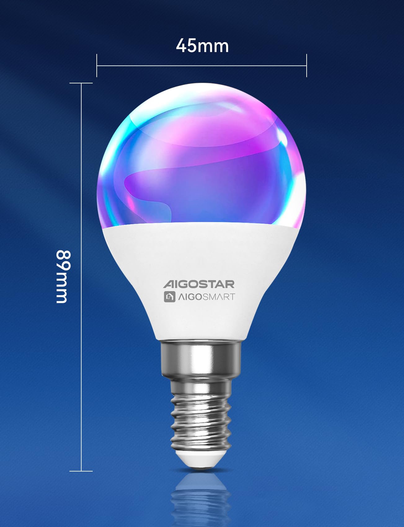 Aigostar Bombilla Inteligente, Bombilla Wifi G45 E14 6.5W, Bombilla Led Inteligente RGBCW Compatible con Alexa/Google Home, No se Requiere Concentrador. Control Remoto,Control De Voz, 6 Unidads.
