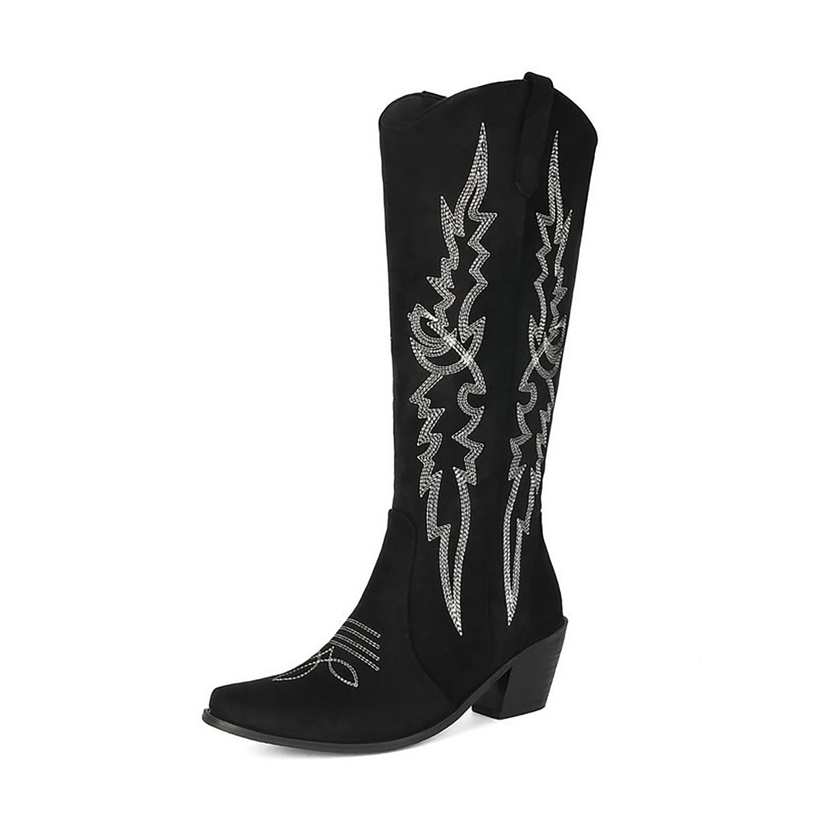 Generico Stivali Donna Alti Ginocchio Moda Casual Tacco Blocco Scarpe PU