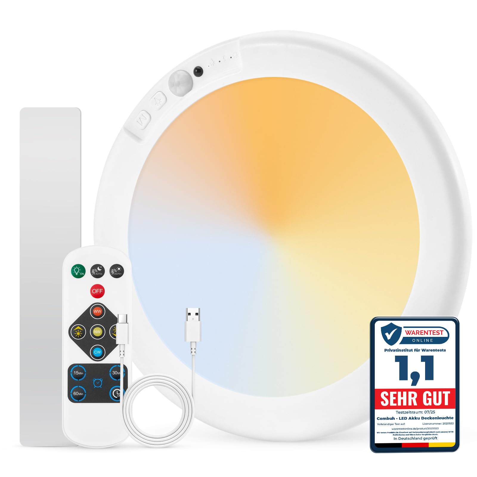 Combuh LED Akku Deckenlampe mit Bewegungsmelder