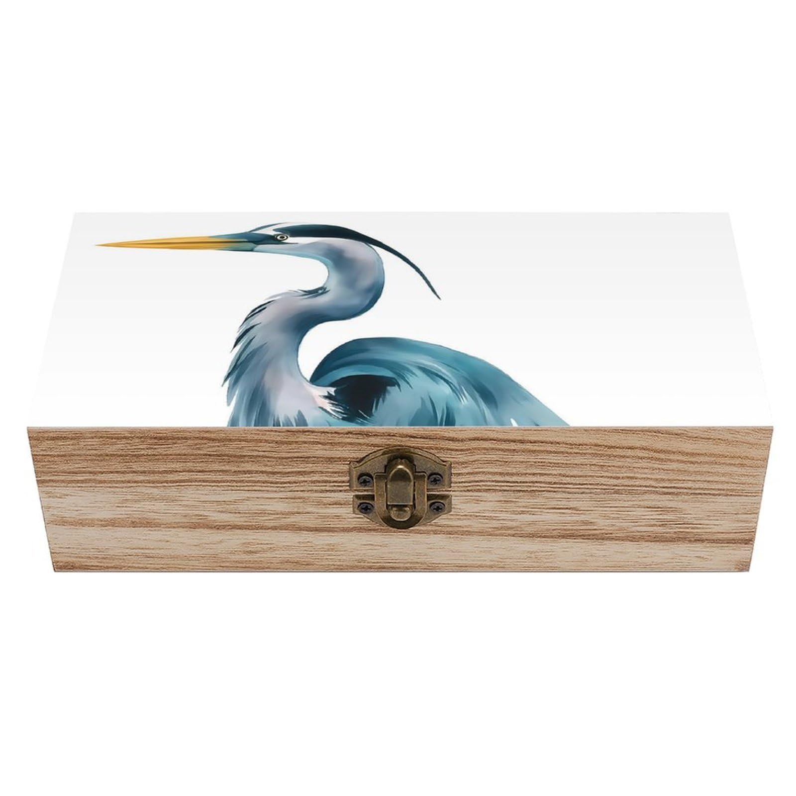 HLBSDM Summer Watercolor Heron Bird Retro Wooden Storage Box Jewelry Art Gift Boxs Decorative Keepsake Boxes