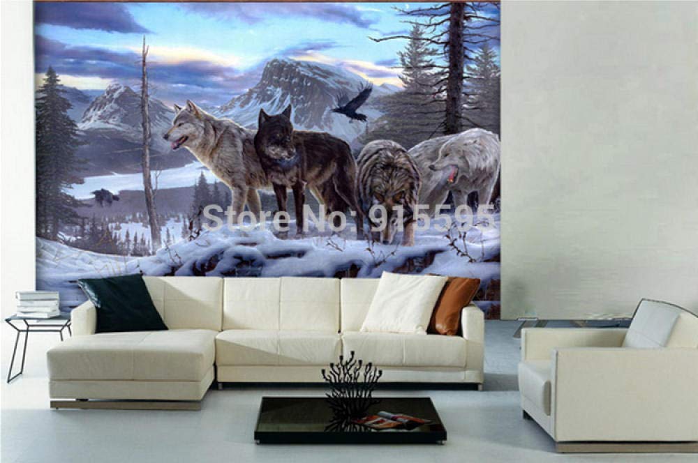 Papier peint loup 3D pour transformer un mur de salon vide
