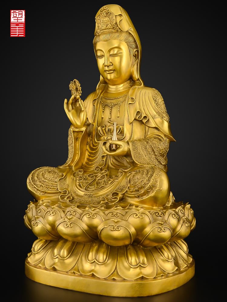 仏教美術 仏像 坐蓮観音菩薩仏像 銅製 銅器 工芸品 置物 仏像 銅製蓮観音（化仏付）|観音菩薩の銅製置物 - 中国貿易公司