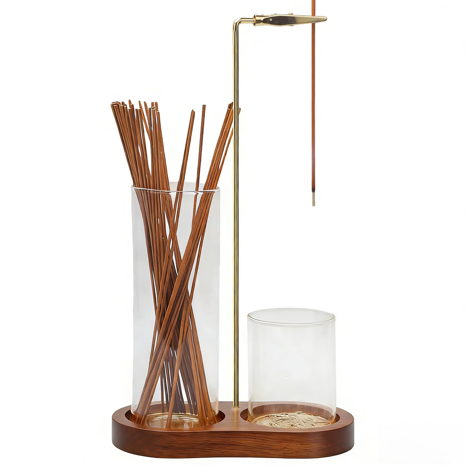 Wooden Incense Sticks Holder with Removable Glass Ash Catcher Upside Down Incense Burner Holder for Yoga, Spa, Tea, Zen Meditation (Brown)