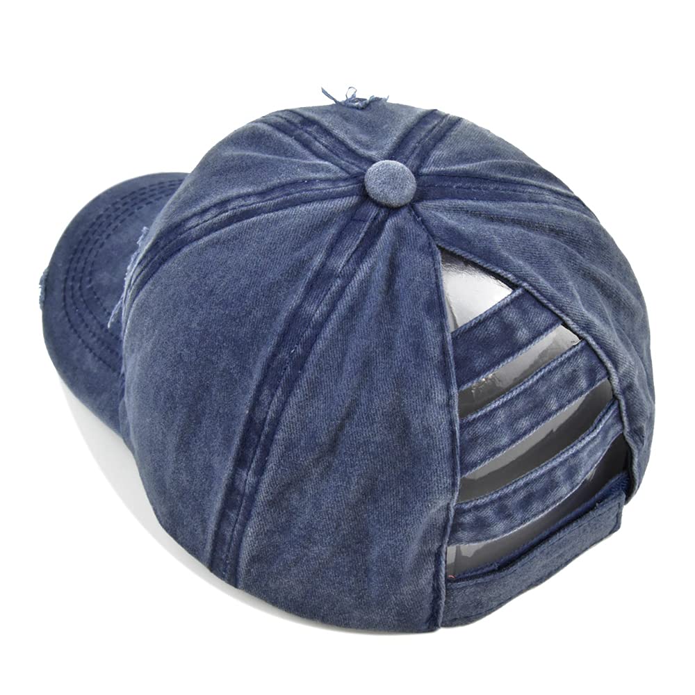 Henwarry Women's Washed Distressed Cotton Denim High Ponytail Hat Adjustable Baseball Cap