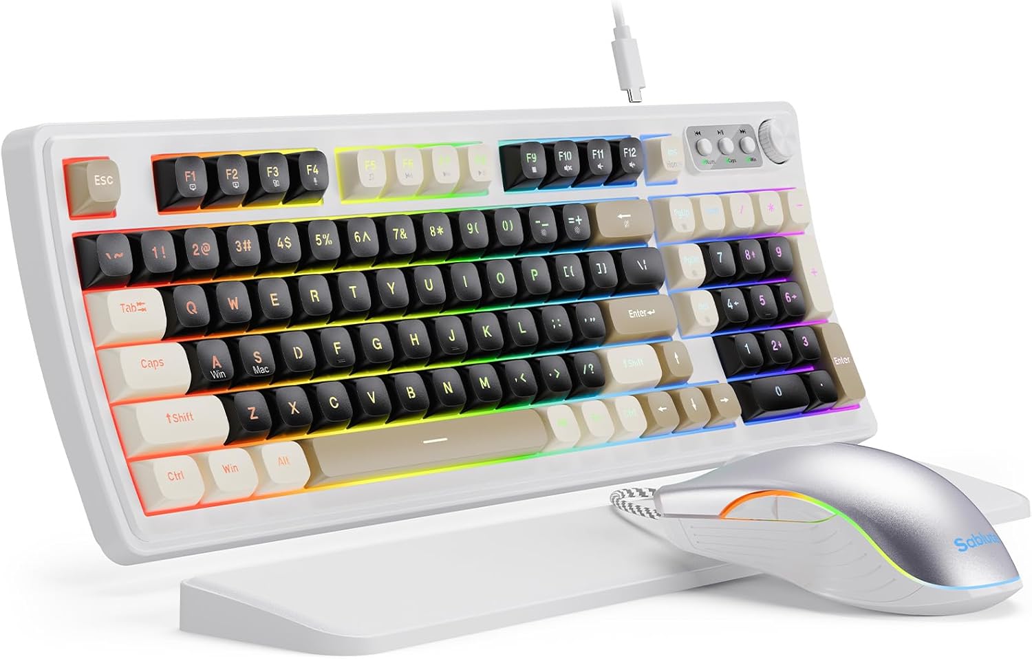 SABLUTE Wired Gaming Keyboard and Mouse, RGB Backlit Mechanical Feel PC Gaming Keyboards Multimedia Knob& Anti-Ghosting Ergonomic Premium Leather Wrist Rest for Game (White) SABLUTE Wired Gaming Keyboard and Mouse, RGB Backlit Mechanical Feel PC Gaming Keyboards Multimedia Knob& Anti-Ghosting Ergonomic Premium Leather Wrist Rest for Game (White)