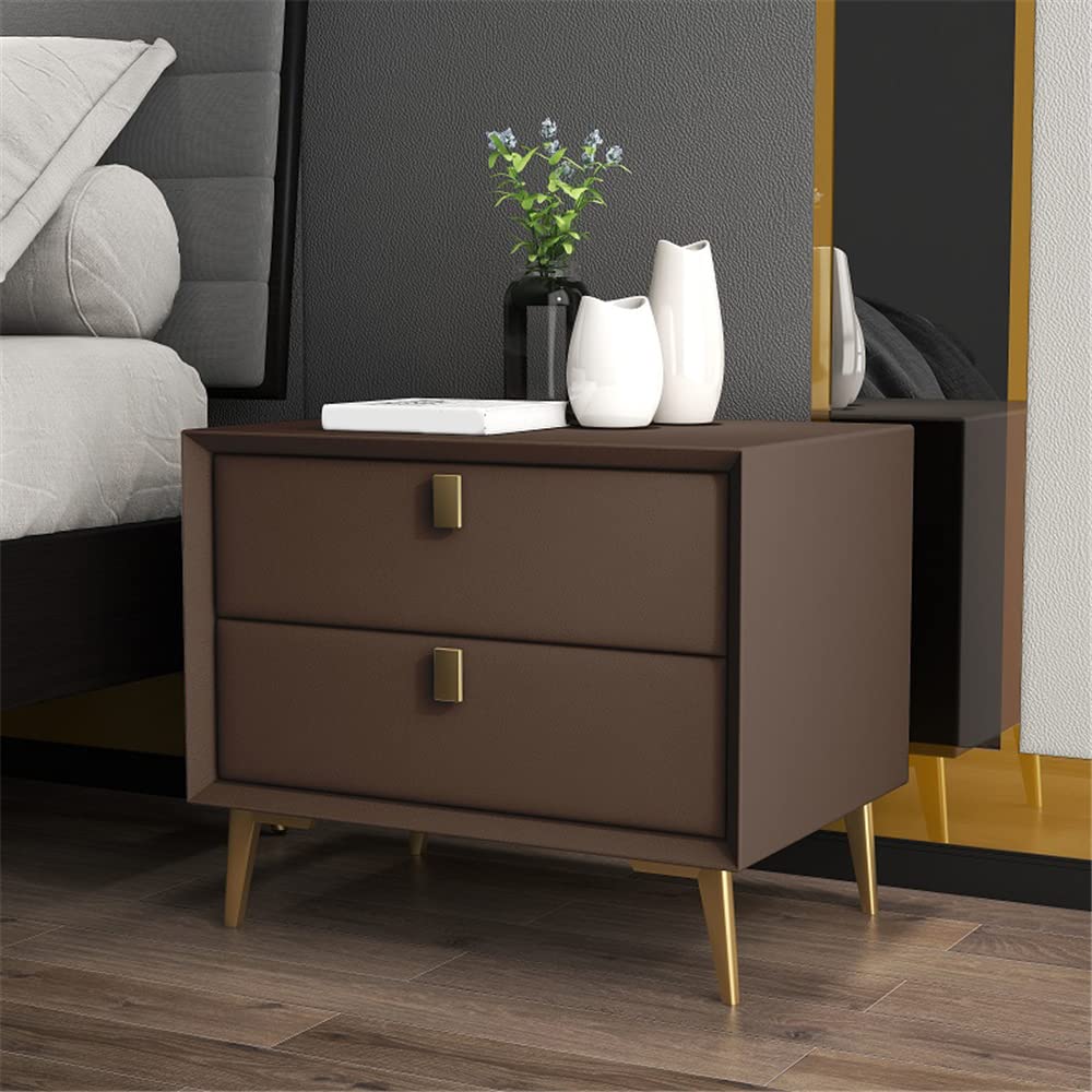 Side Table, Mid Century End Table with 2 Drawers Modern Leather Nightstand Bed Side Table Wood Accent Table for Bedroom Living Room Cabinet Storage, Black 22" L x 16" W x 18.5" H black 