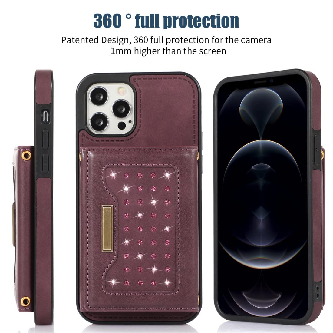 IPhone 13 Pro Case - Crossbody Wallet Phone Case - Crossbody Wallet Phone Case, With Card Holders Cash Pocket Premium Soft Leather Flip Wrist Strap Kickstand Cover - WINNIE - View #5